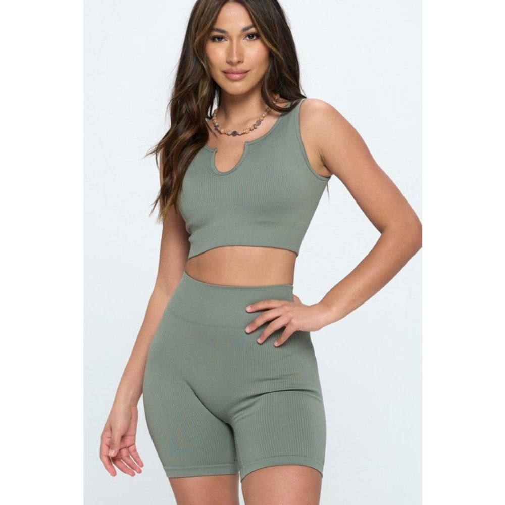 Seamless Ribbed Bike Short Set